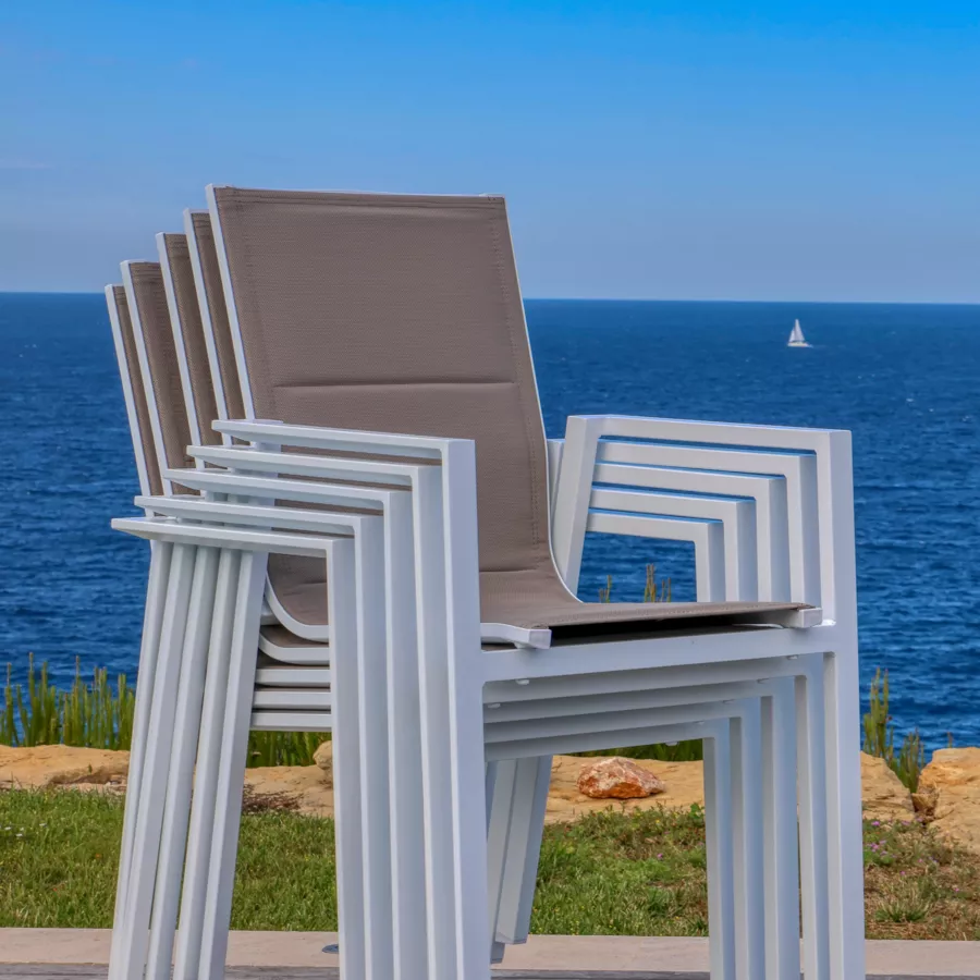 Eminza Fauteuil De Jardin Empilable Aluminium Portofino Taupe