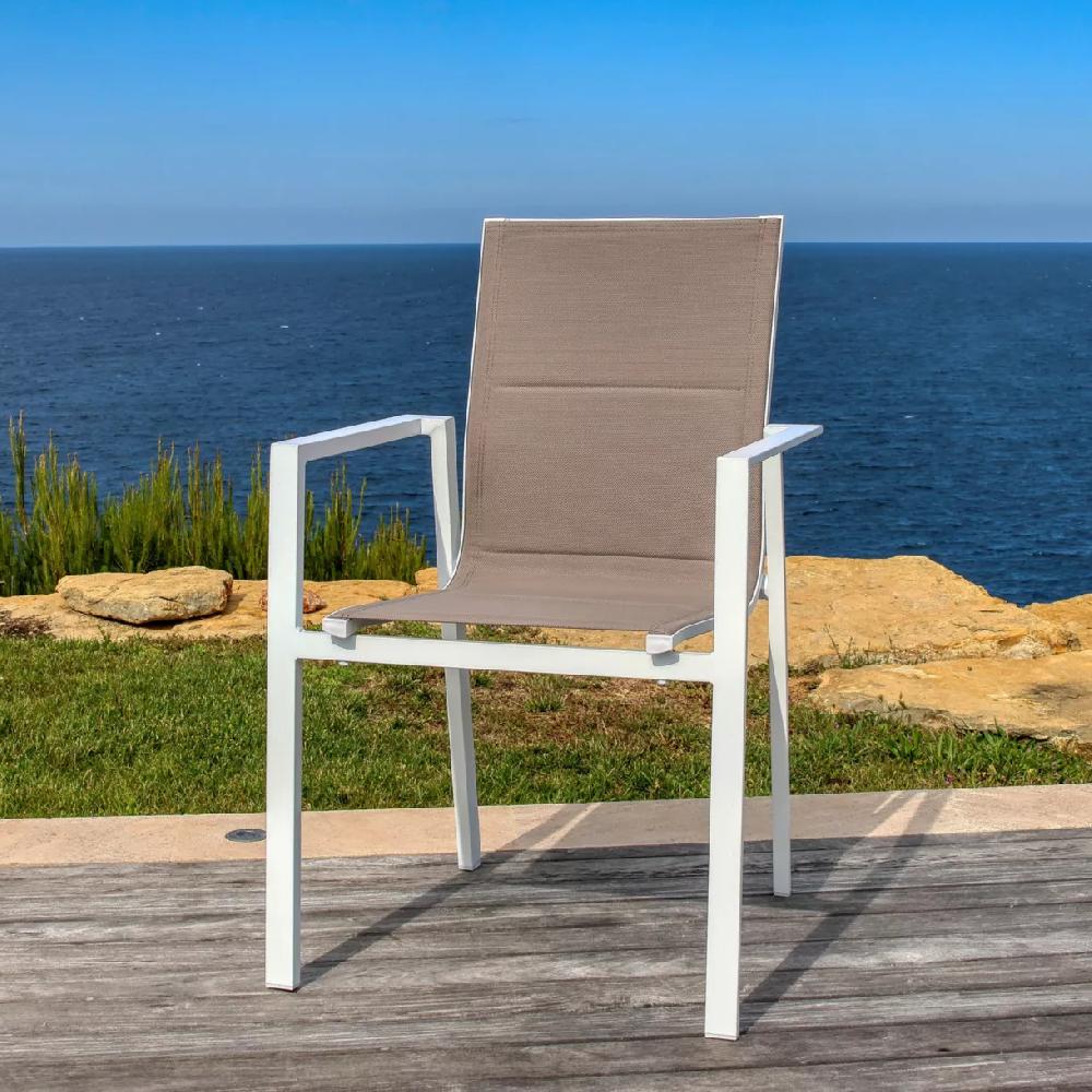 eminza Fauteuil de jardin empilable aluminium Portofino Taupe