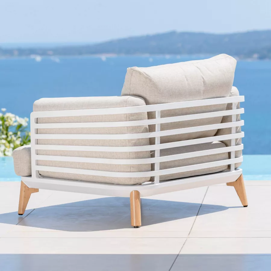 Eminza Fauteuil De Jardin En Aluminium Monte Carlo Blanc Et Taupe