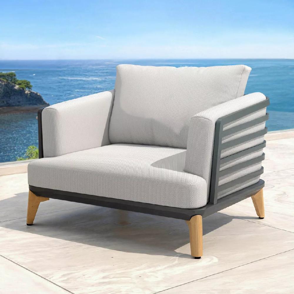 eminza Fauteuil de jardin en aluminium Monte Carlo Gris anthracite et gris clair