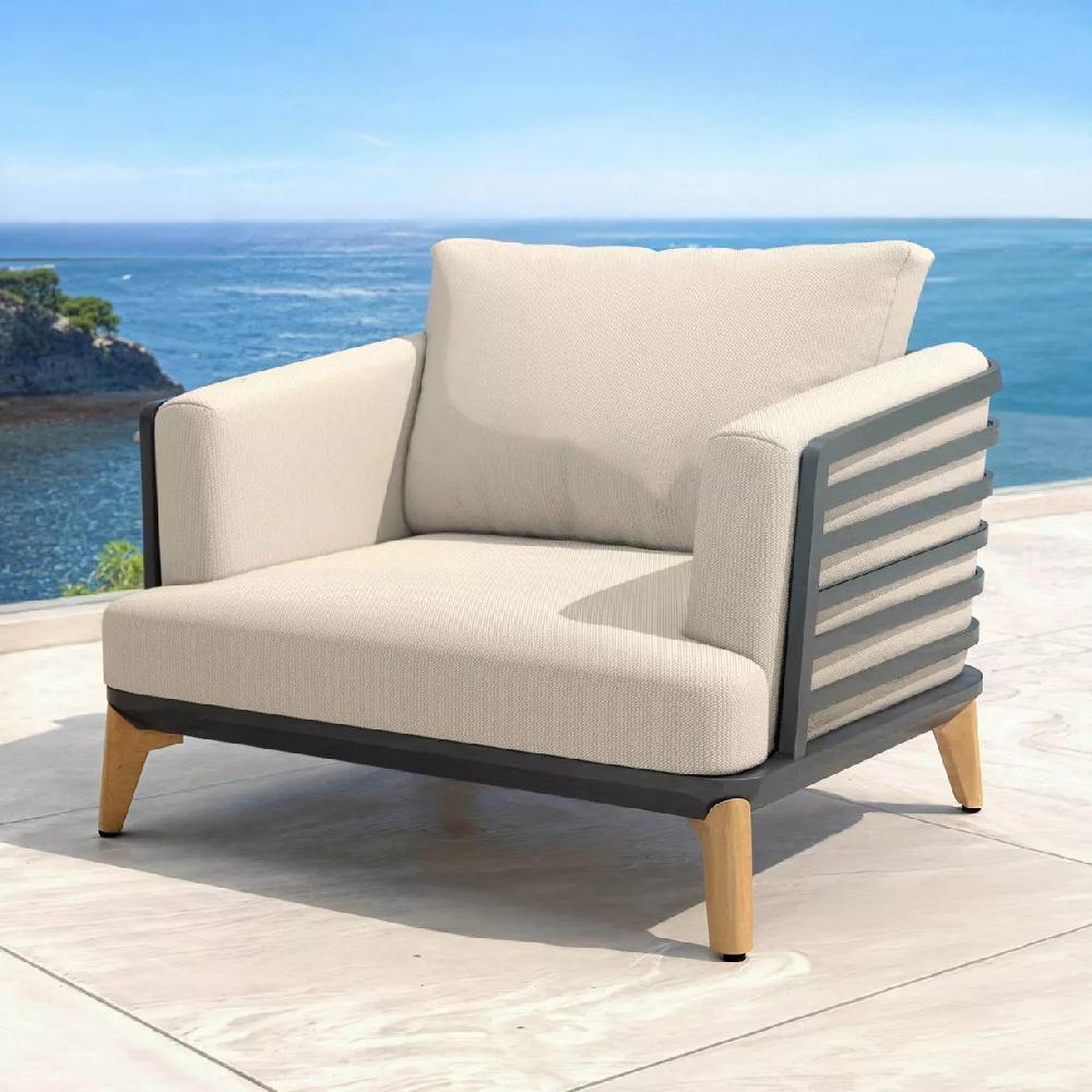 eminza Fauteuil de jardin en aluminium Monte Carlo Gris anthracite et taupe