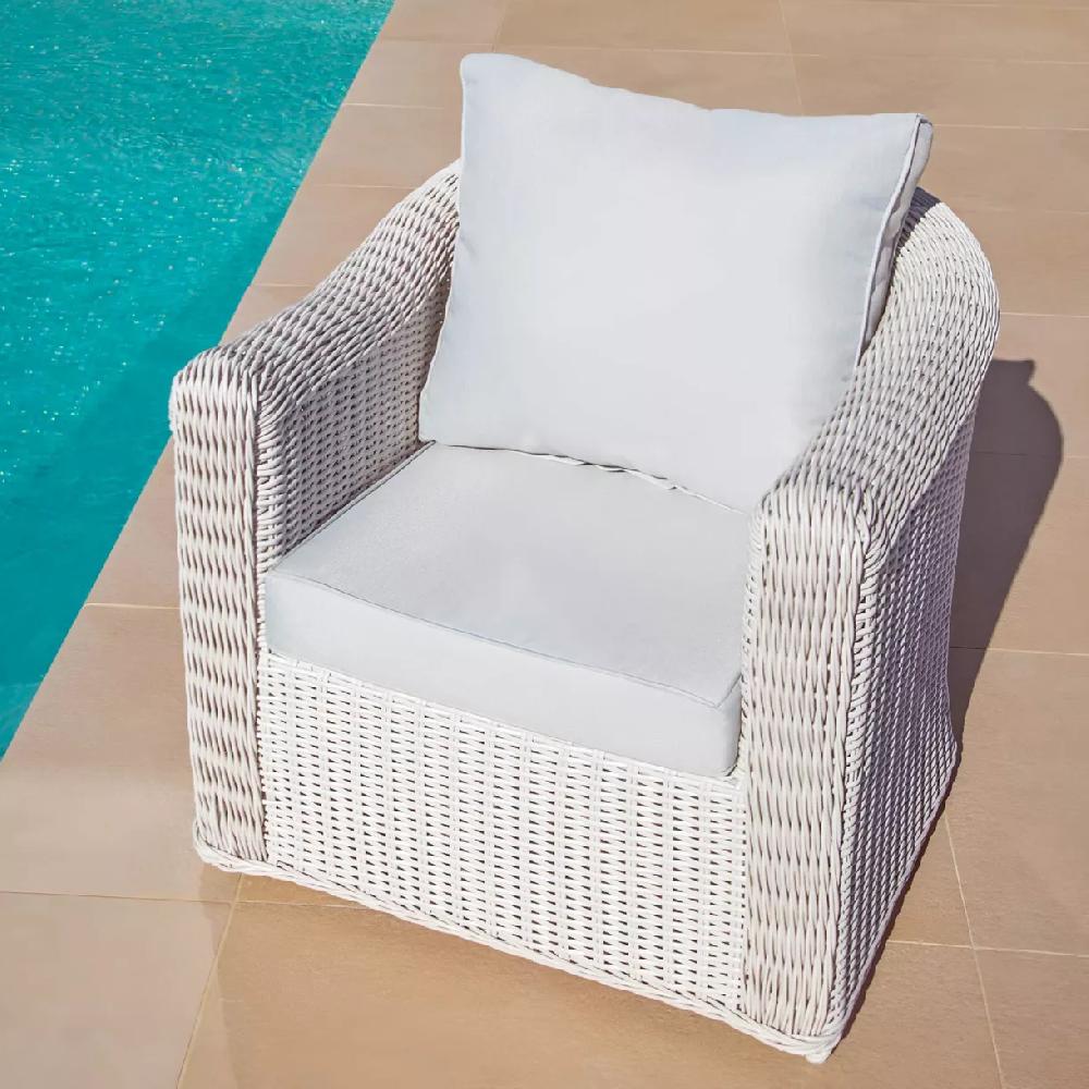 eminza Fauteuil de jardin en résine tressée Calvi Blanc et gris clair