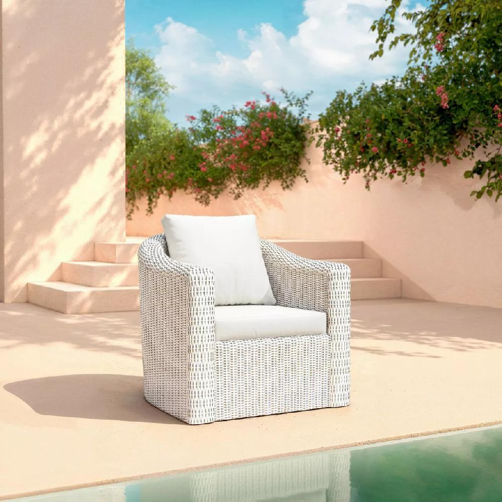 eminza Fauteuil de jardin en résine tressée Calvi Blanc