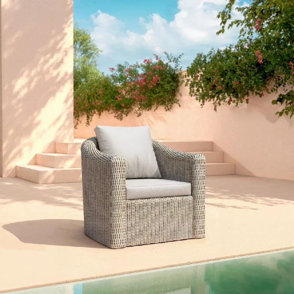 eminza Fauteuil de jardin en résine tressée Calvi Gris clair