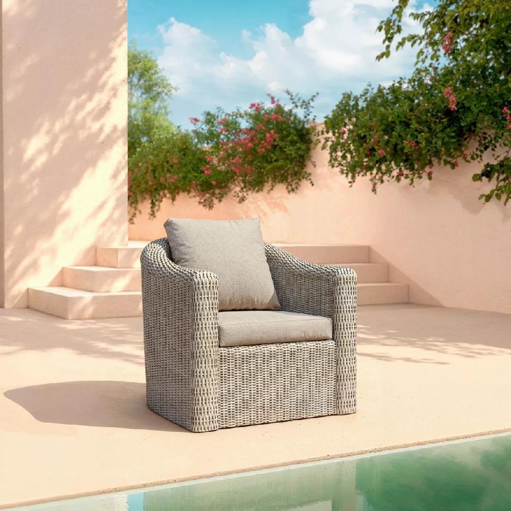 eminza Fauteuil de jardin en résine tressée Calvi Gris et taupe