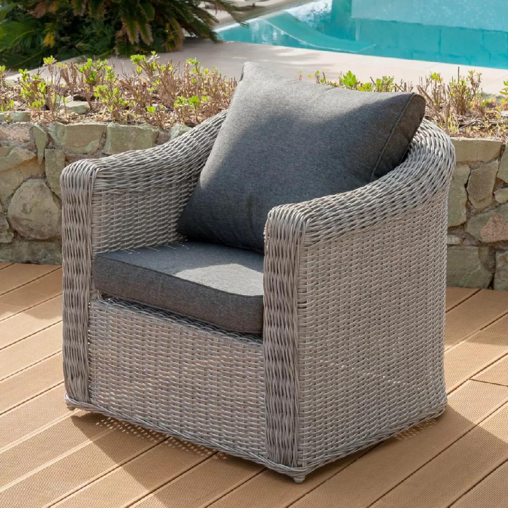 eminza Fauteuil de jardin en résine tressée Calvi Gris et gris foncé