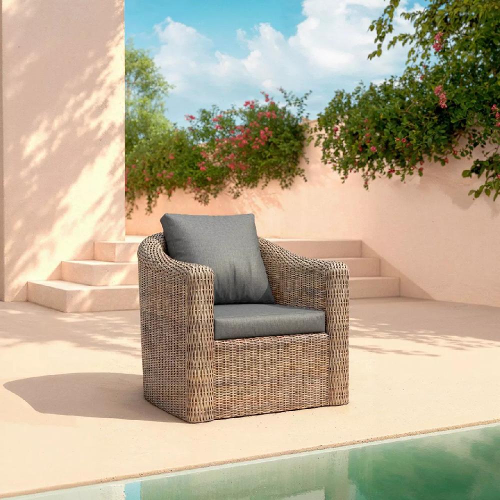 eminza Fauteuil de jardin en résine tressée Calvi Sépia et gris foncé