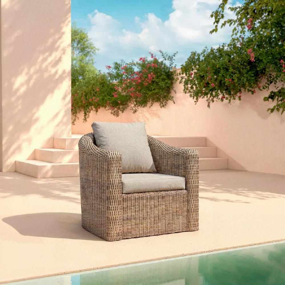 eminza Fauteuil de jardin en résine tressée Calvi Sépia et taupe