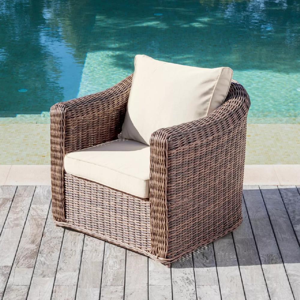 eminza Fauteuil de jardin en résine tressée Calvi Sépia et beige eminza Fauteuil de jardin en résine tressée Calvi Sépia et beige