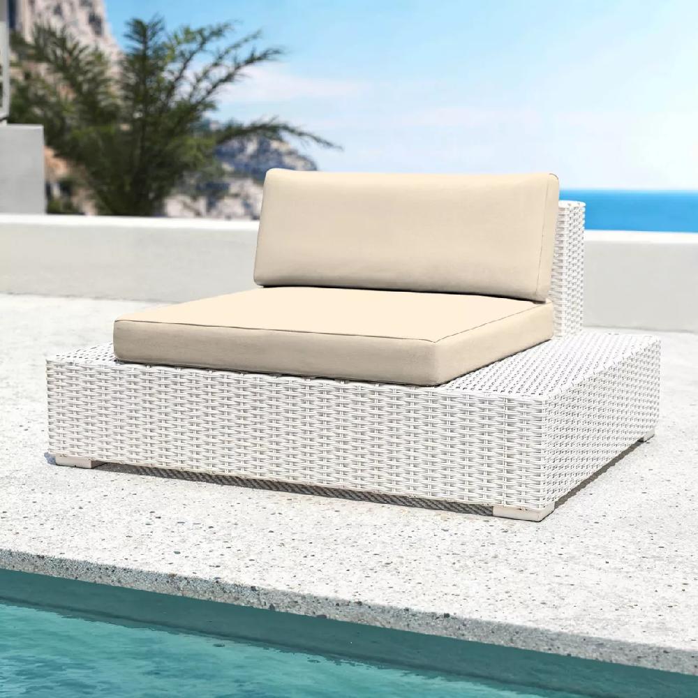 eminza Fauteuil de jardin en résine tressée Palma Blanc et beige