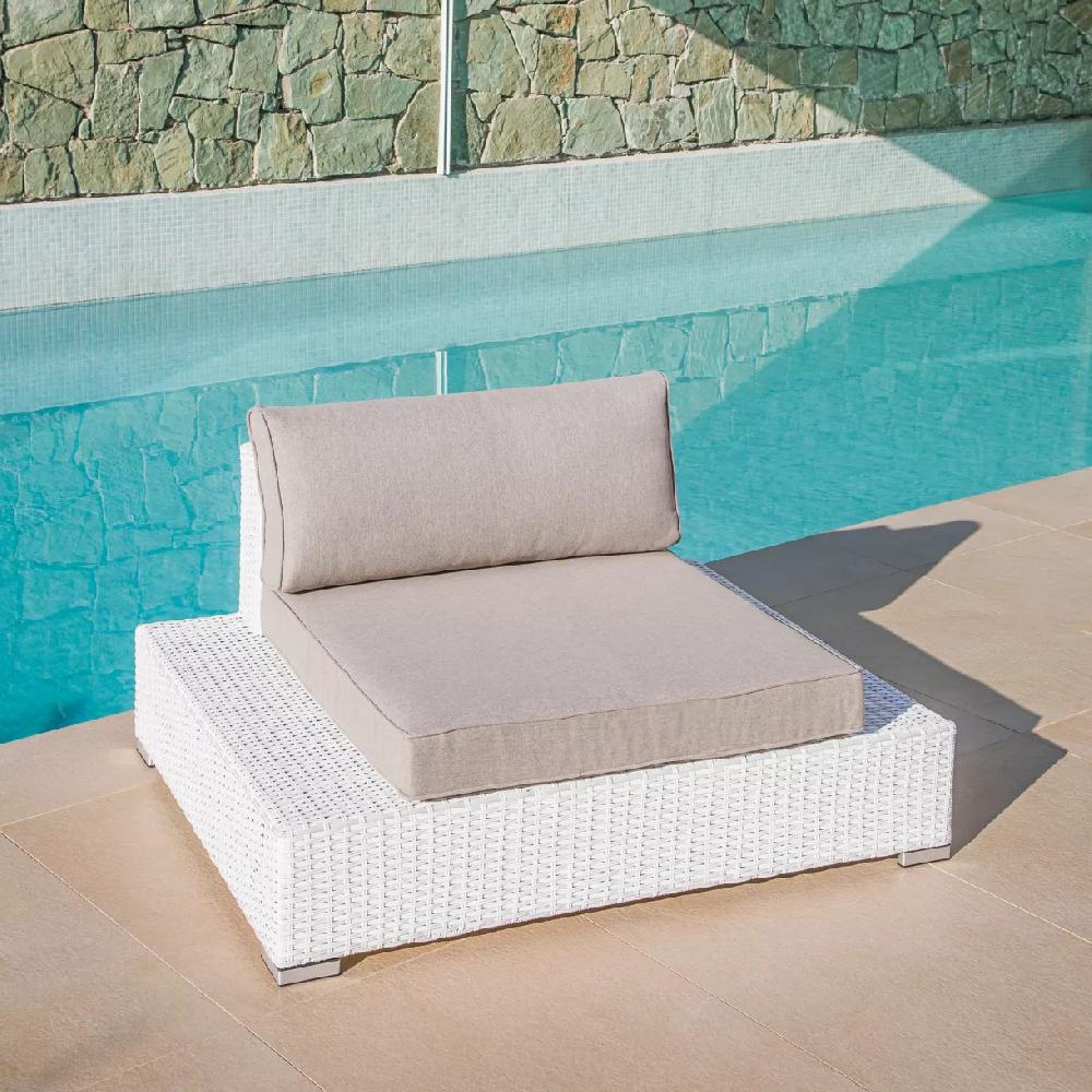 eminza Fauteuil de jardin en résine tressée Palma Blanc et taupe