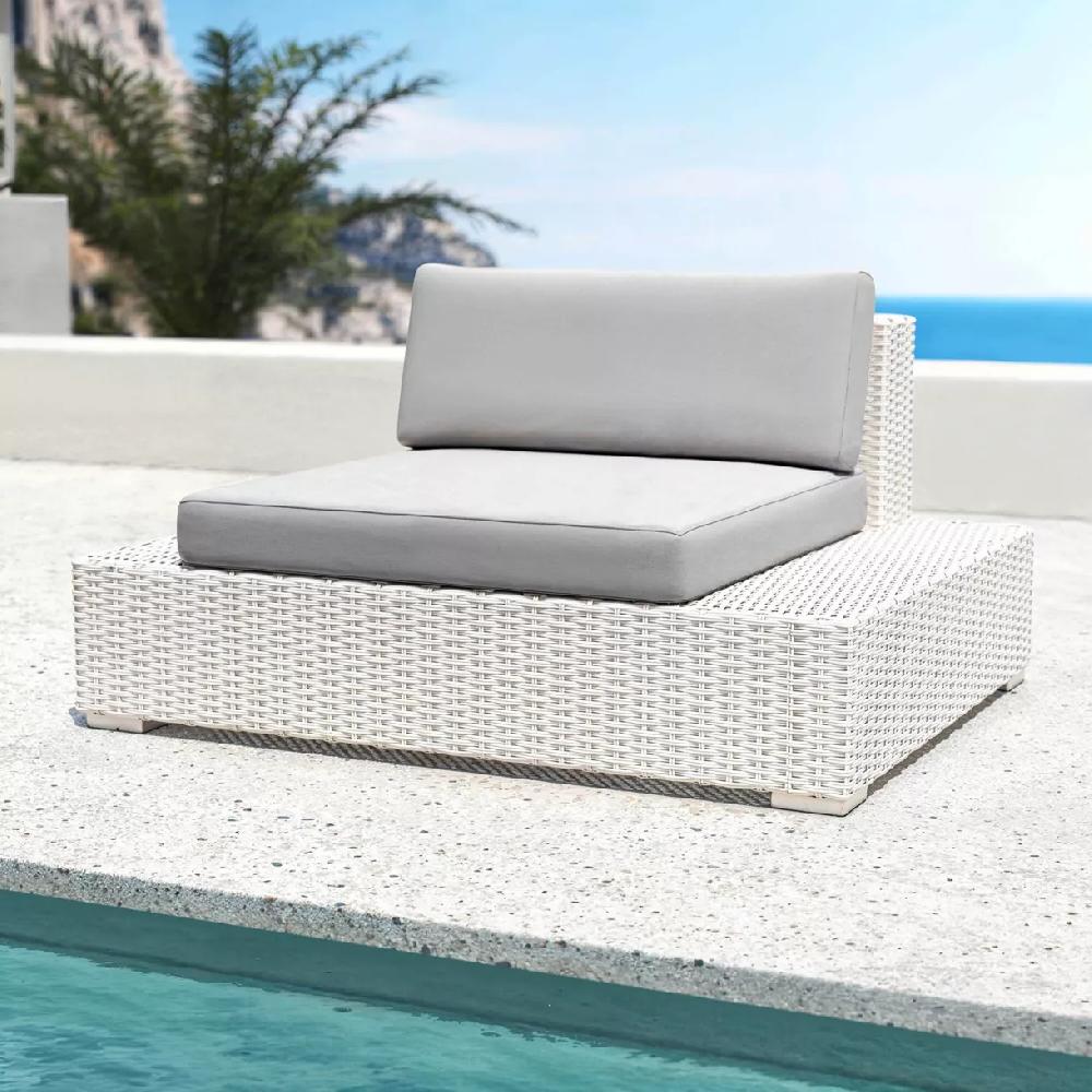 eminza Fauteuil de jardin en résine tressée Palma Blanc et gris