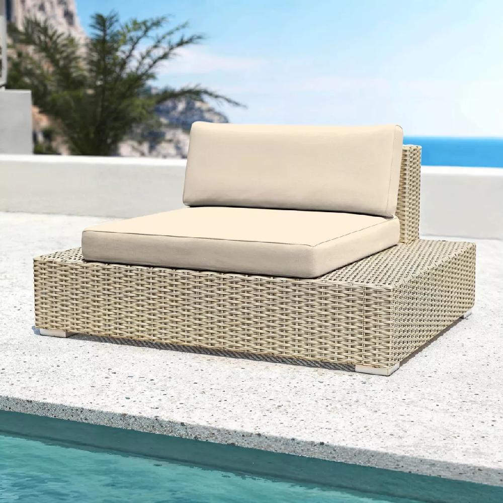 eminza Fauteuil de jardin en résine tressée Palma Gris et beige