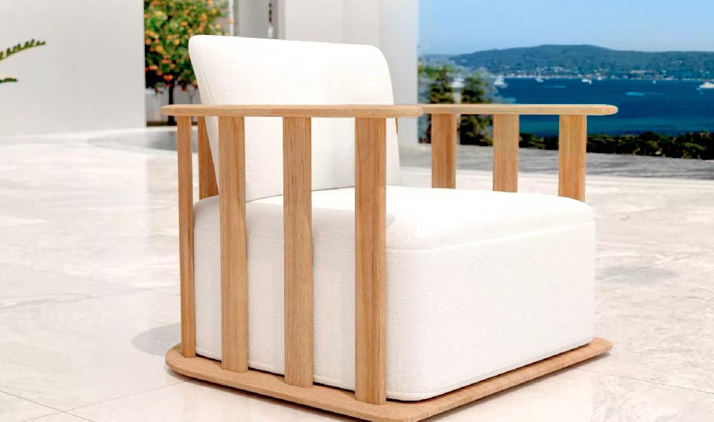 eminza Fauteuil détente salon de jardin en bois teck Java Ecru