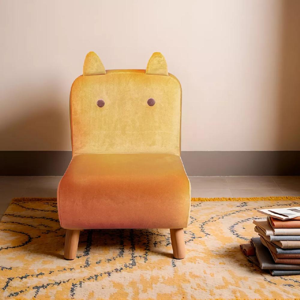 eminza Fauteuil velours enfant (H50 cm) Hippo Jaune ocre