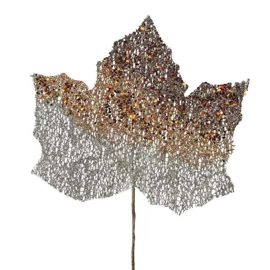 eminza Feuille d'Erable (25 cm) en perles de rocaille Givré