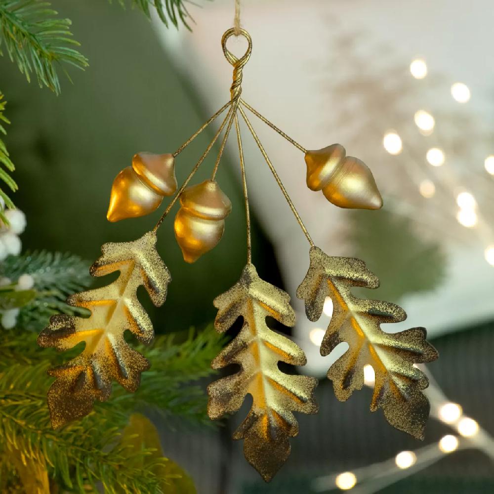 eminza Feuille décorative en métal (H15 cm) Gland du chêne Or