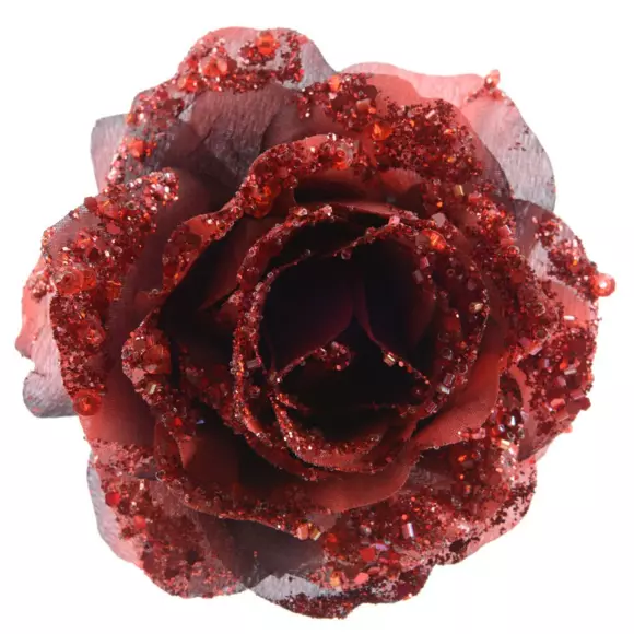 Eminza Fleur Décorative Sur Pince (D8 5 Cm) Pailletée Bordeaux