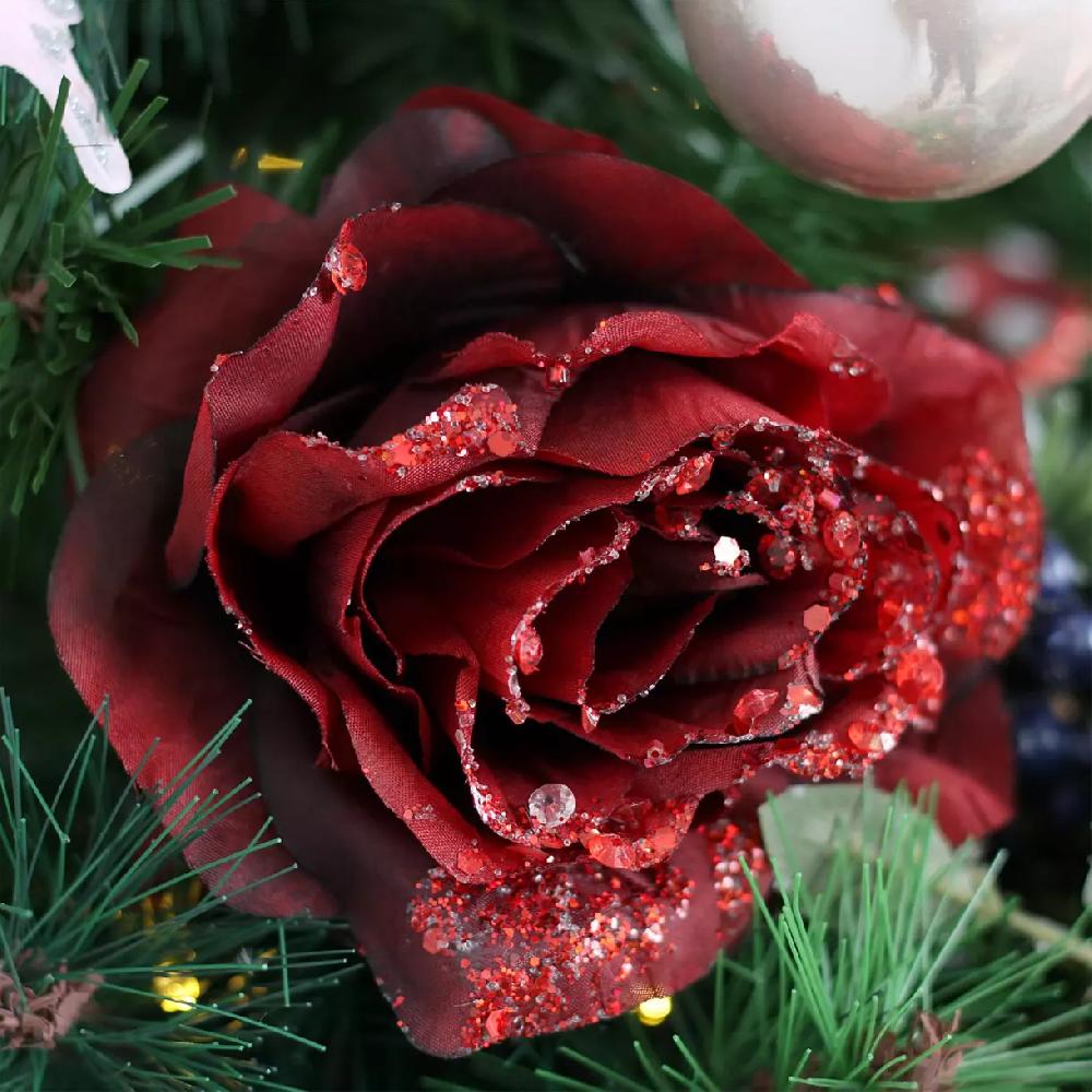 eminza Fleur décorative sur pince (D8 5 cm) pailletée Bordeaux