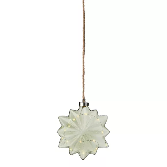 Eminza Fleur Lumineuse En Verre à Piles 15 LED (D19 Cm) Glacée Thé Vert