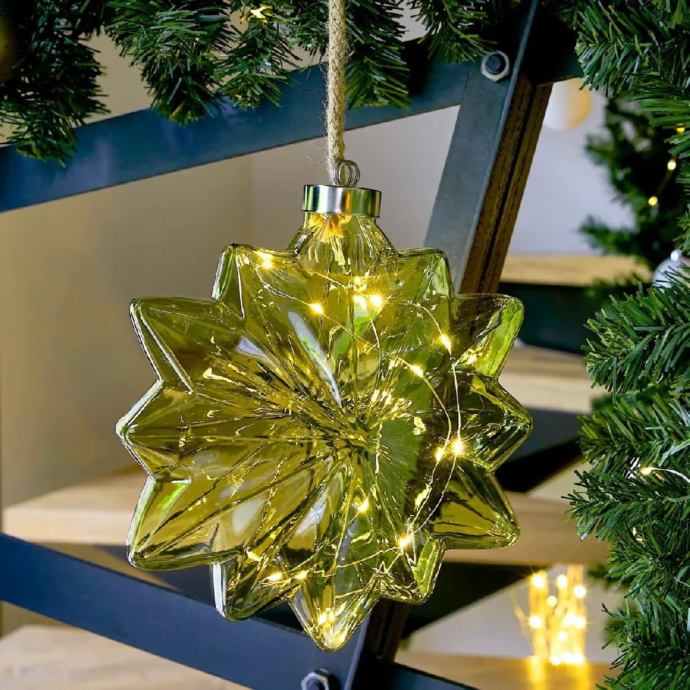 eminza Fleur lumineuse en verre à piles 15 LED (D19 cm) Glacée Thé vert