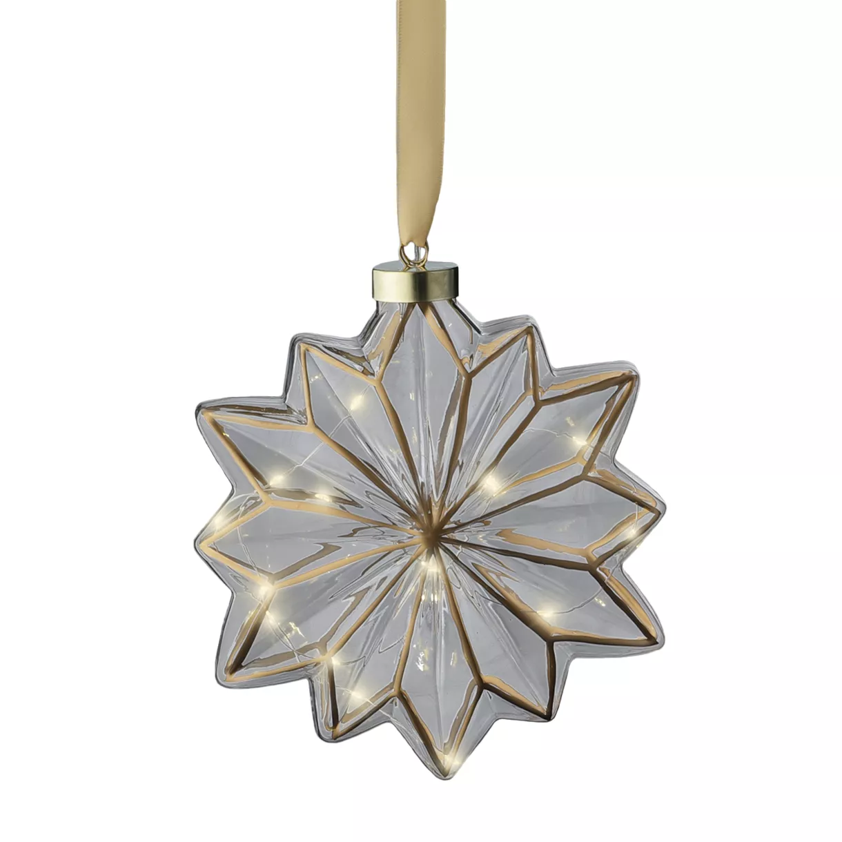 eminza Fleur lumineuse en verre à piles 15 LED (D19 cm) Vintage Or/blanc chaud