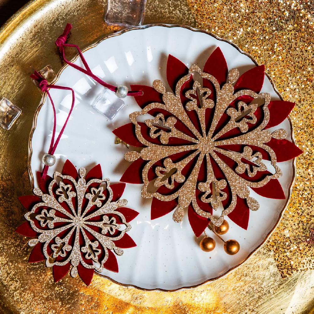 eminza Flocon de neige à suspendre (D15 cm) Chic pailleté Bordeaux