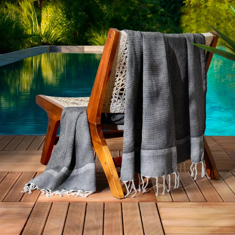 eminza Fouta coton recyclé (100 x 200 cm) Beach Noire