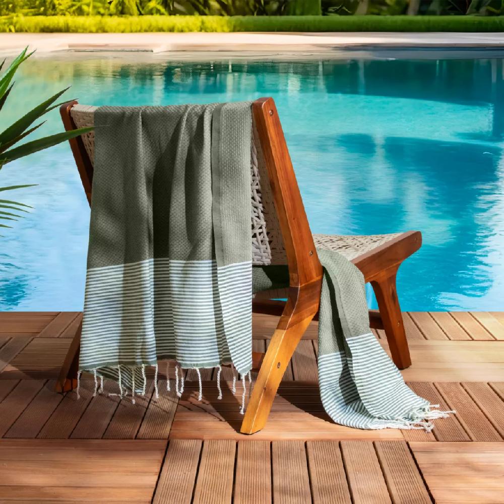 eminza Fouta coton recyclé (100 x 200 cm) Océane Vert kaki