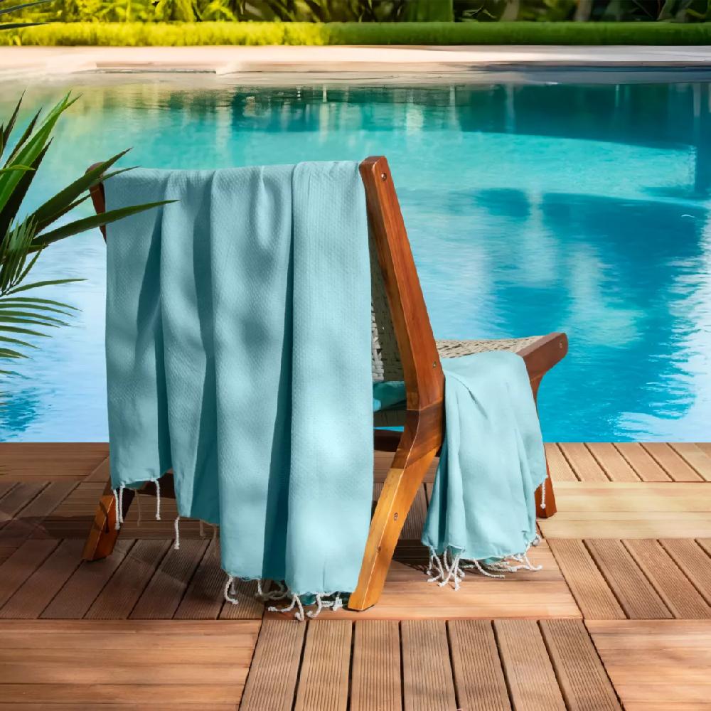 eminza Fouta coton recyclé (200 x 200 cm) Ecume Bleu turquoise