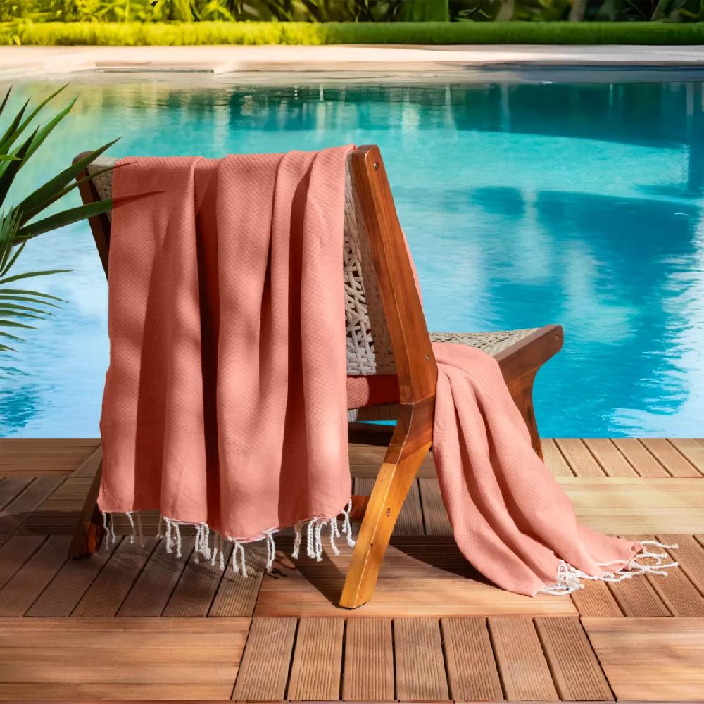 eminza Fouta coton recyclé (200 x 200 cm) Ecume Corail