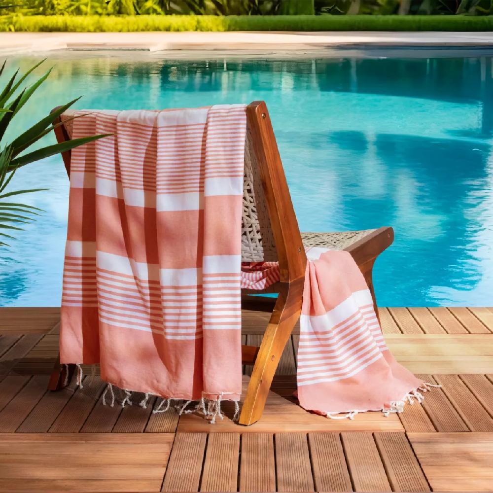 eminza Fouta coton recyclé (200 x 200 cm) Summer Corail