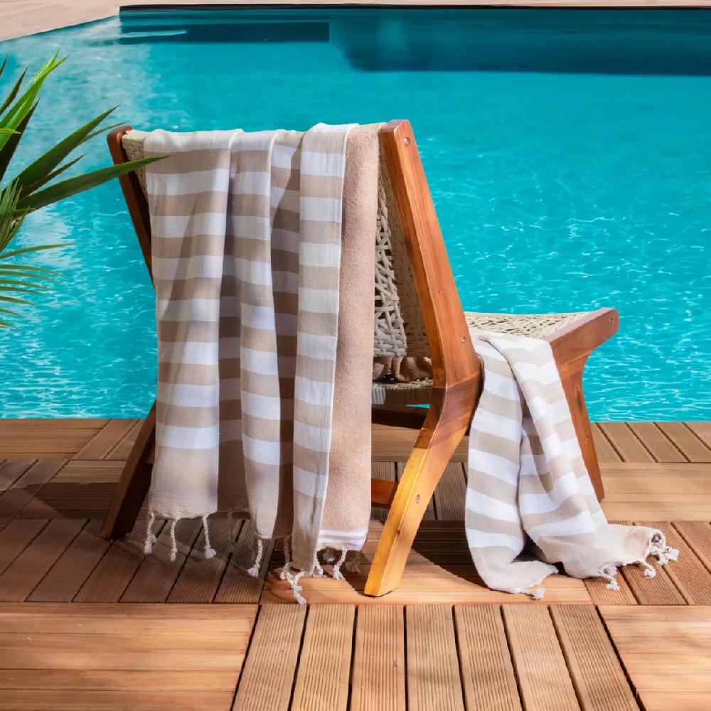 eminza Fouta coton recyclé doublé éponge (100 x 200 cm) Coralia Beige