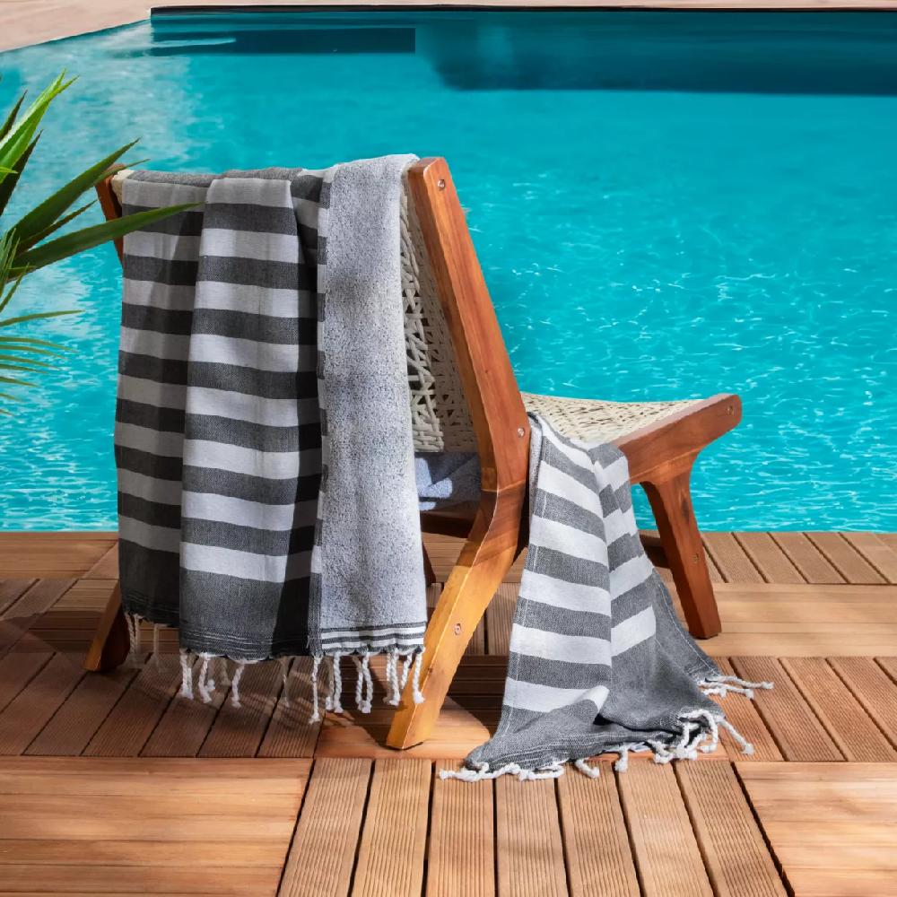 eminza Fouta coton recyclé doublé éponge (100 x 200 cm) Coralia Noire