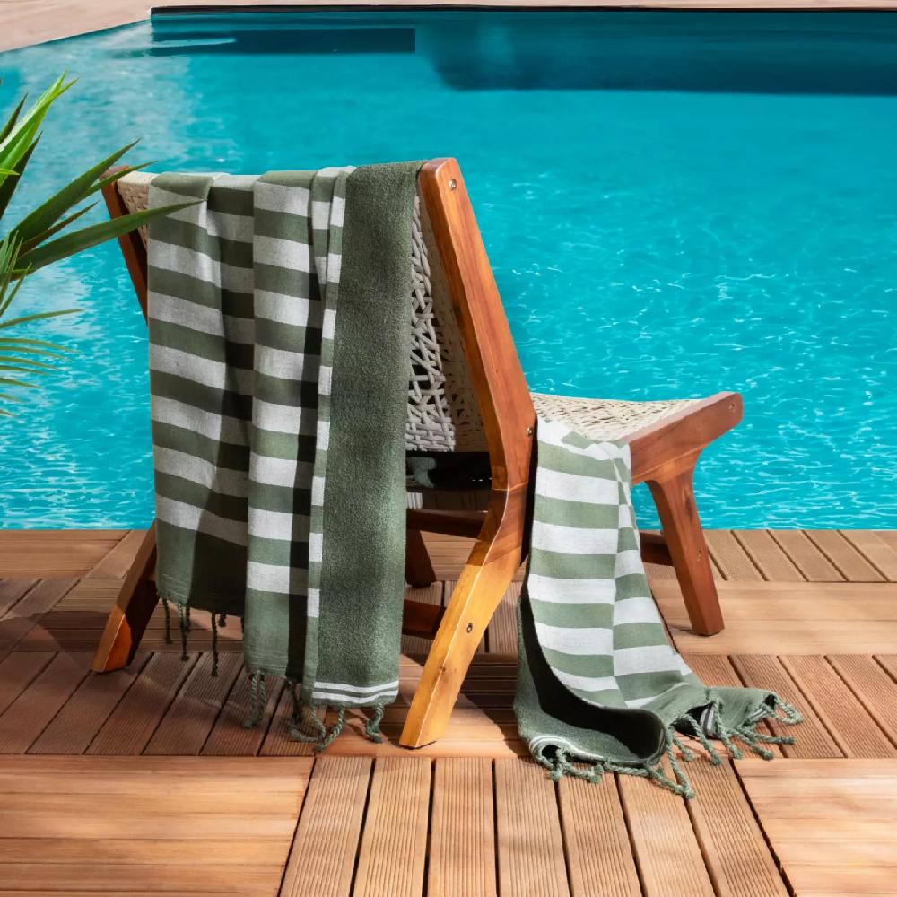 eminza Fouta coton recyclé doublé éponge (100 x 200 cm) Coralia Vert kaki