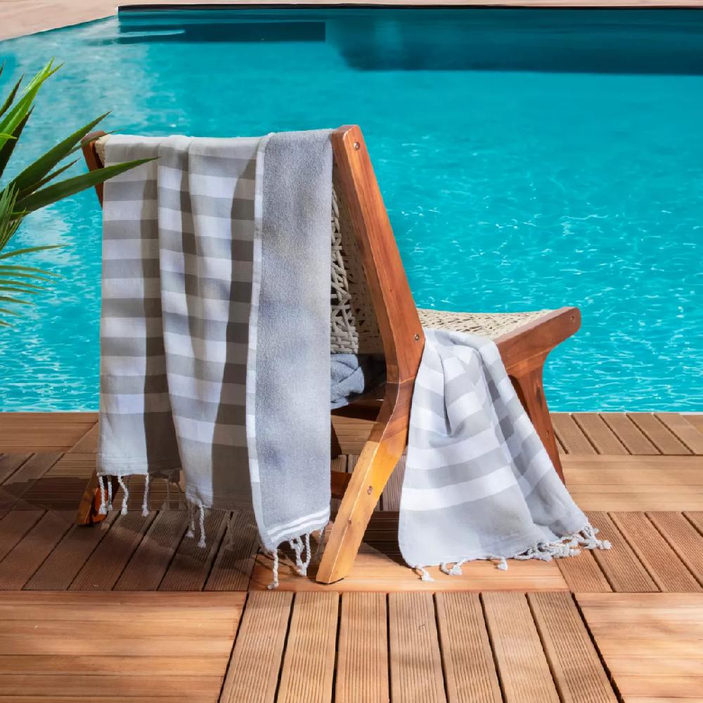 eminza Fouta coton recyclé doublé éponge (100 x 200 cm) Coralia Grise