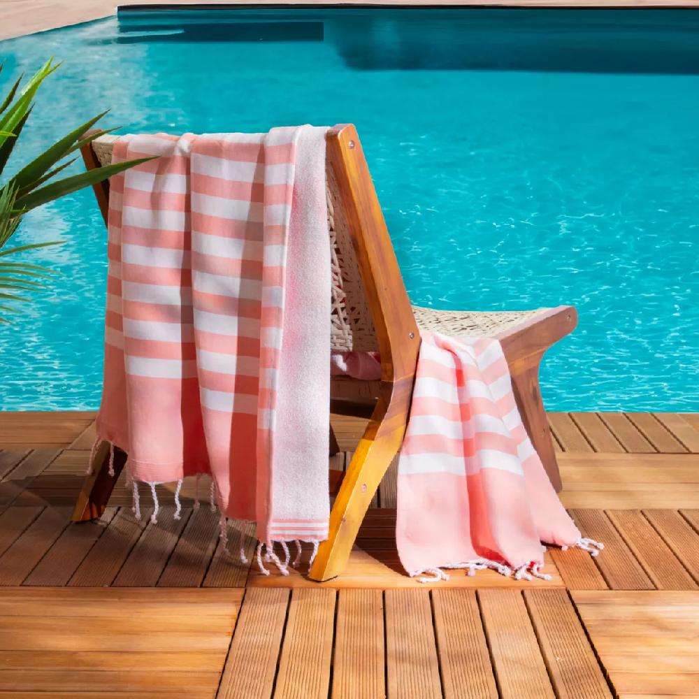 eminza Fouta coton recyclé doublé éponge (100 x 200 cm) Coralia Corail