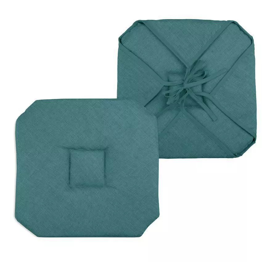 eminza Galette de chaise carrée à rabats (40 x 40 cm) Béa Bleu canard