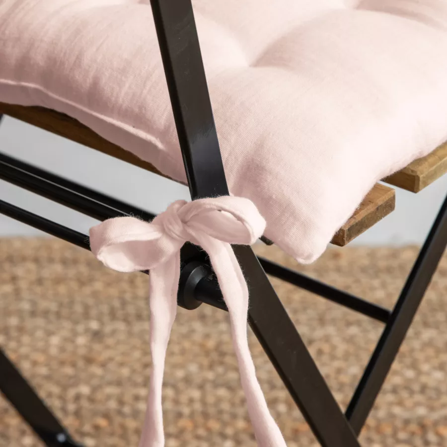 Eminza Galette De Chaise Carrée Gaze De Coton (40 X 40 Cm) Gaïa Rose Poudré