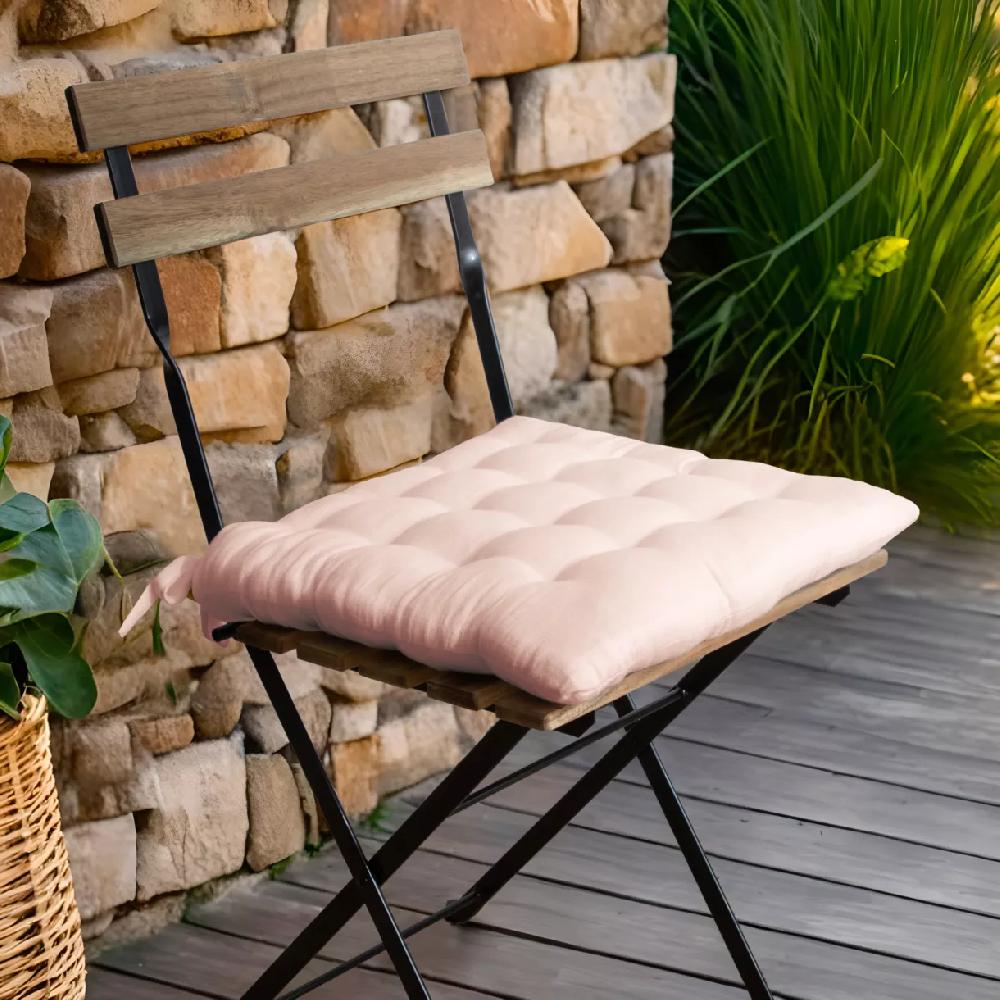 eminza Galette de chaise carrée gaze de coton (40 x 40 cm) Gaïa Rose poudré