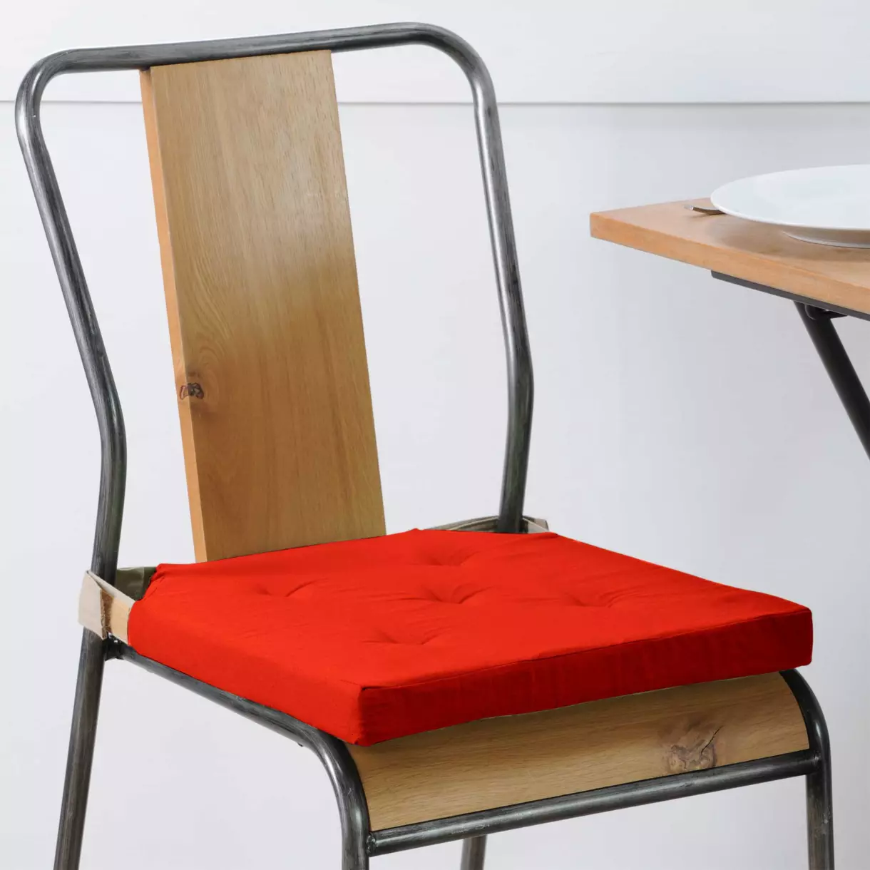 eminza Galette de chaise carrée scratch (40 x 40 cm) Duo Rouge