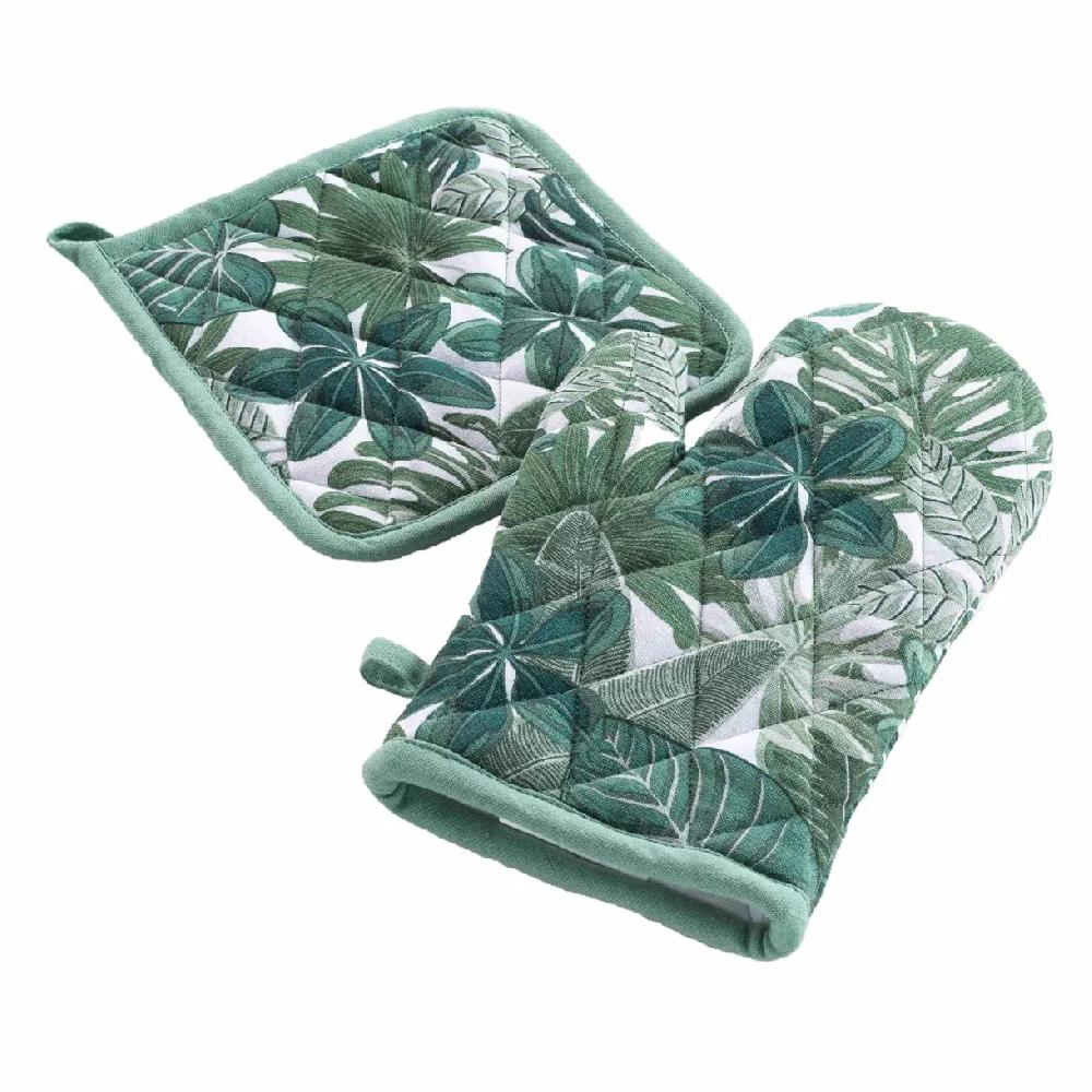 eminza Gant et manique coton Ardenia motif Vert sauge