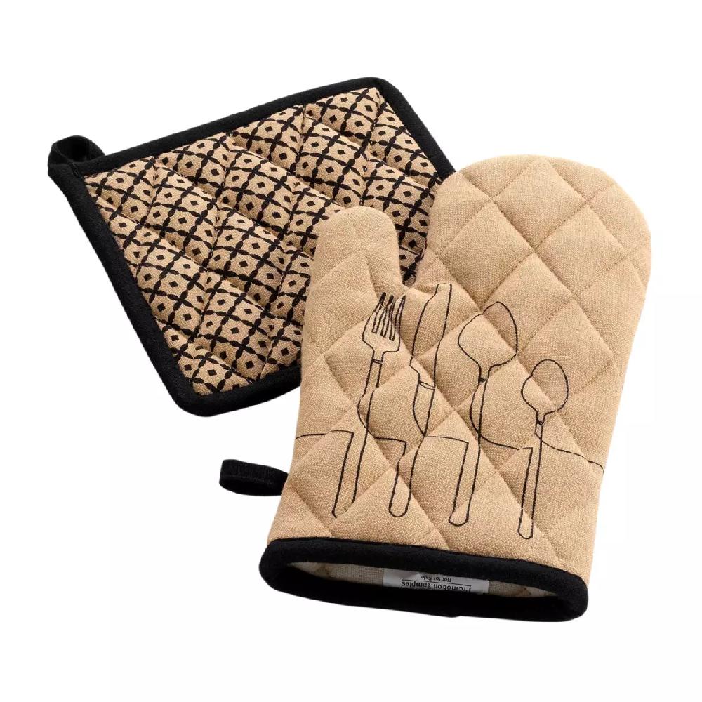 eminza Gant et manique coton recyclé Cuisiline Beige