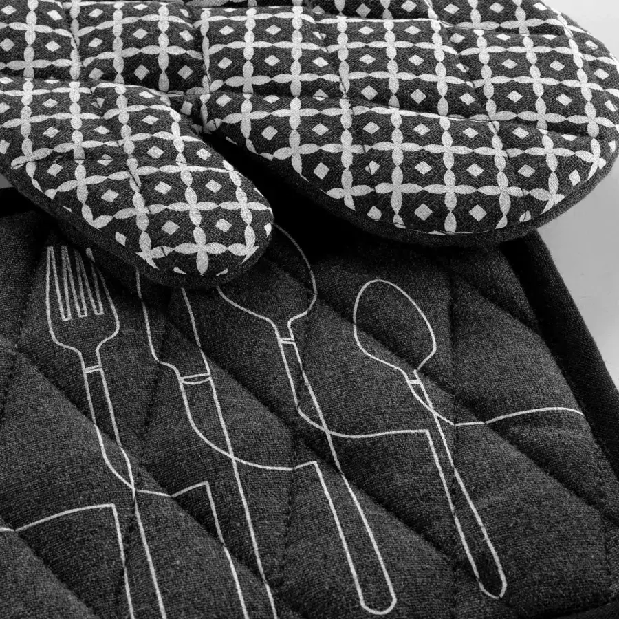 Eminza Gant Et Manique Coton Recyclé Cuisiline Gris Anthracite