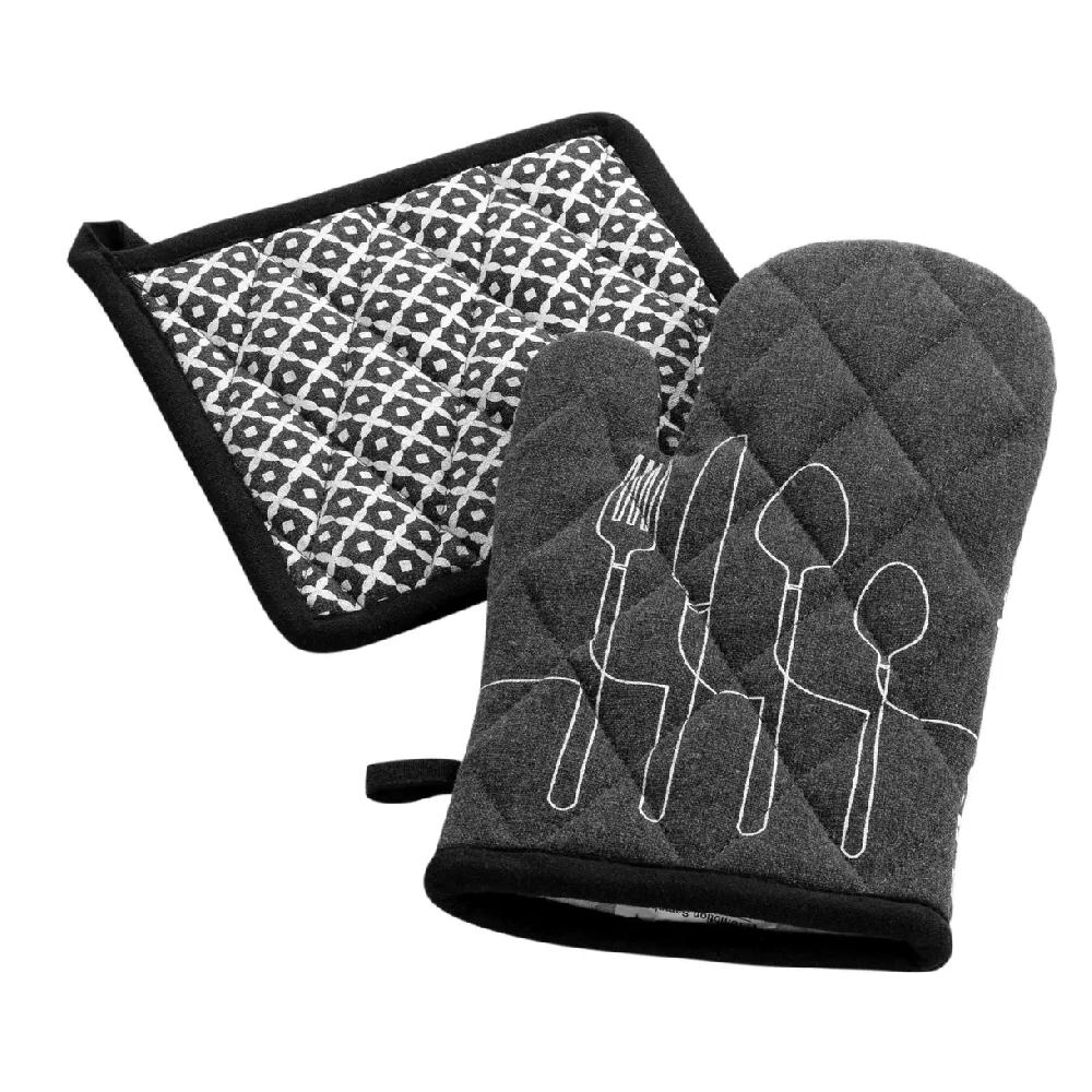 eminza Gant et manique coton recyclé Cuisiline Gris anthracite