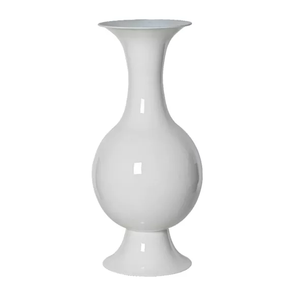 Eminza Grand Vase En Métal émaillé Fait Main (H56 Cm) Soléa Blanc Brillant