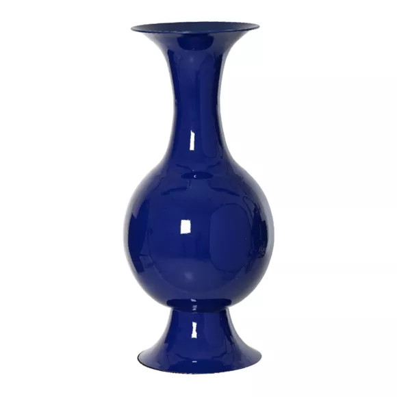 Eminza Grand Vase En Métal émaillé Fait Main (H56 Cm) Soléa Bleu Roi Brillant