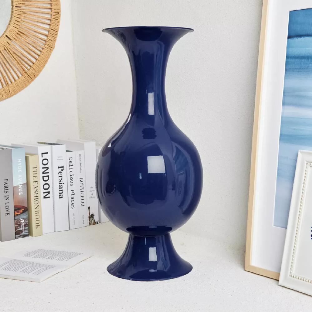 eminza Grand Vase en métal émaillé fait main (H56 cm) Soléa Bleu roi brillant