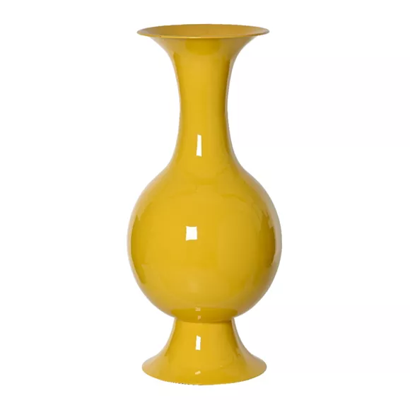 Eminza Grand Vase En Métal émaillé Fait Main (H56 Cm) Soléa Jaune Brillant