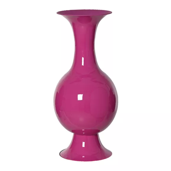 Eminza Grand Vase En Métal émaillé Fait Main (H56 Cm) Soléa Rose Fuschia Brillant